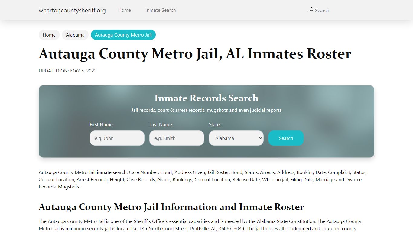 Autauga County Metro Jail , AL Inmates Roster - Wharton County Sheriff
