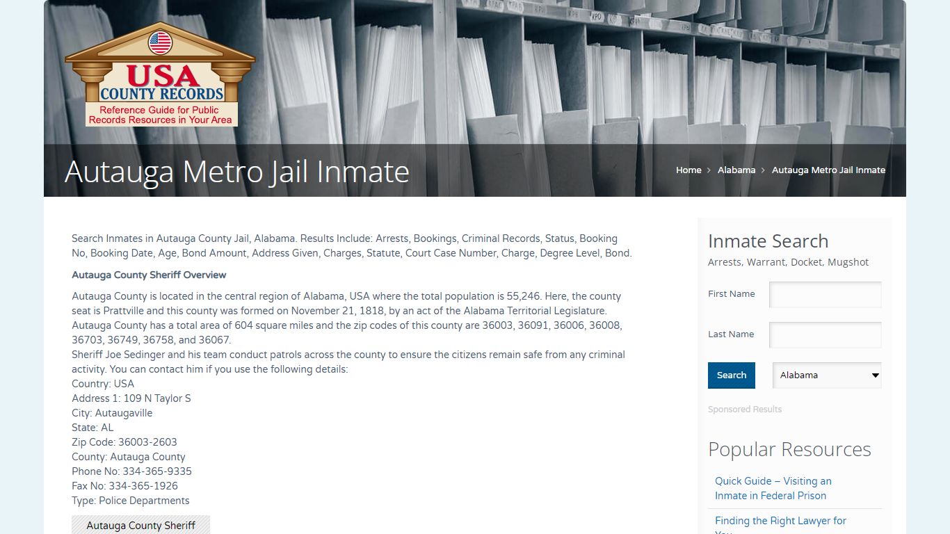 Autauga Metro Jail Inmate | Name Search