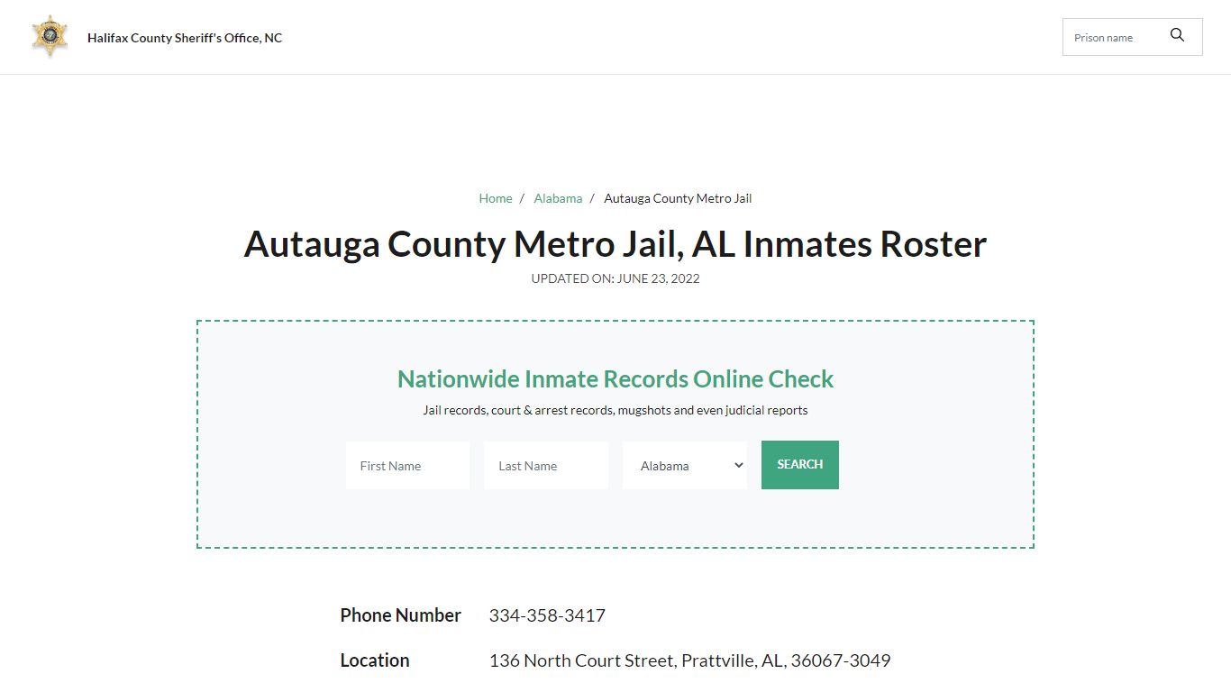 Autauga County Metro Jail , AL Inmates Roster - Halifax County Sheriff ...